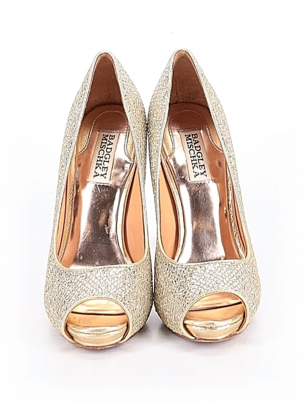 Badgley Mischka "Humbie II" Silver Glitter Peep Toe Pumps sz 7.5